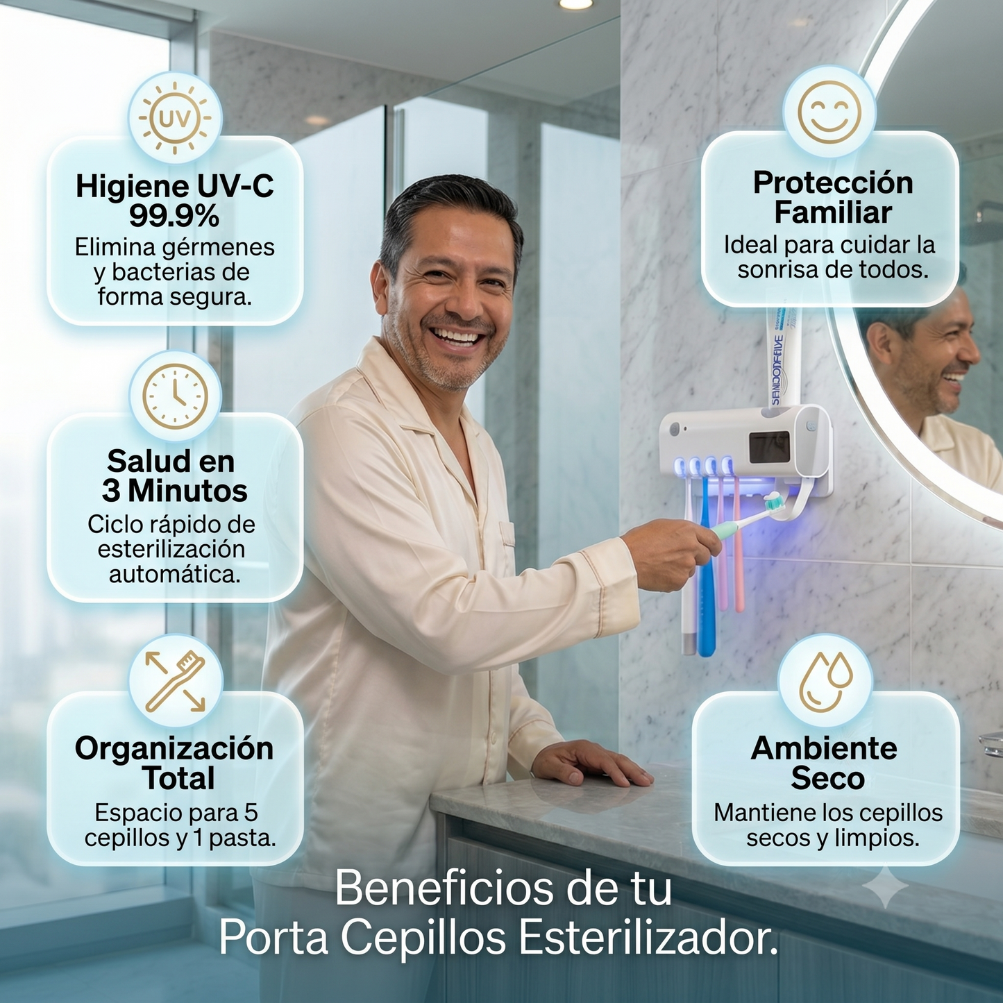 Porta Cepillos con Esterilizador UV — Higiene y Orden en Tu Baño
