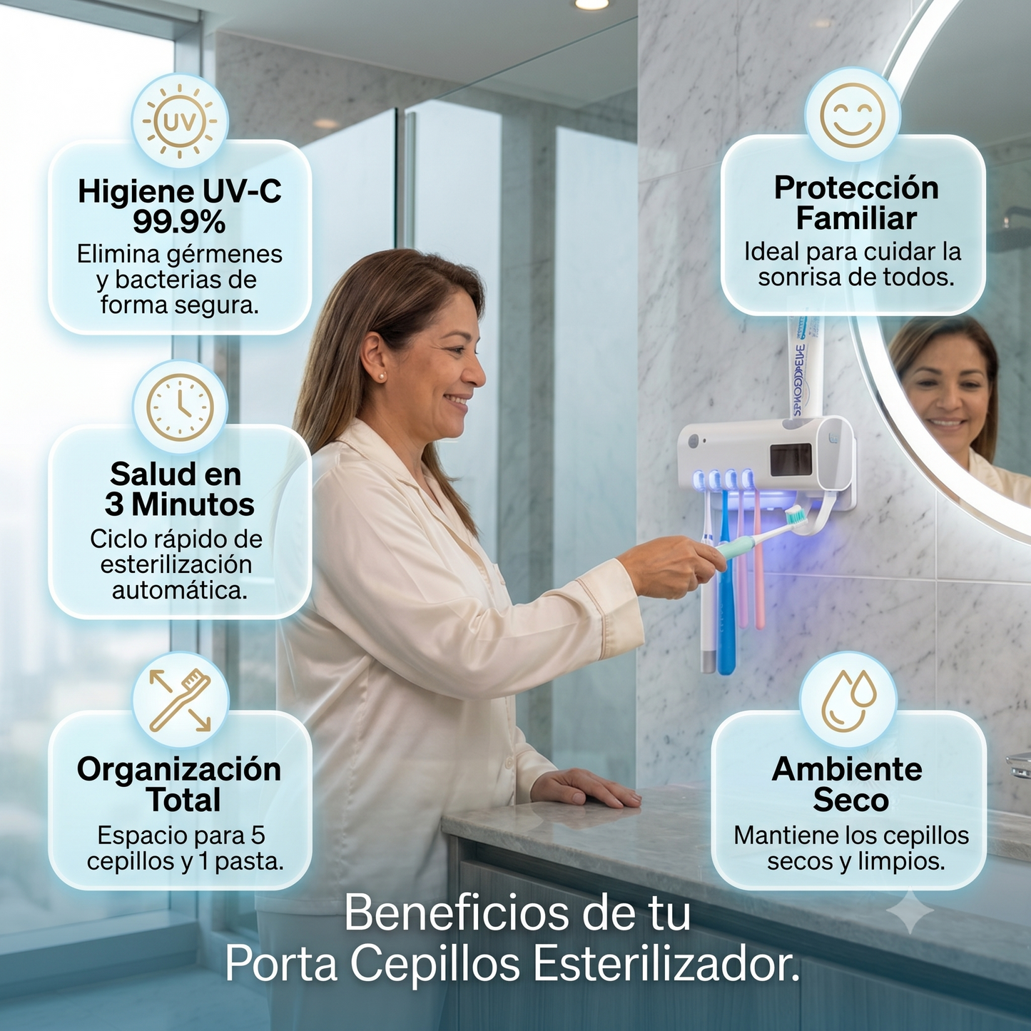Porta Cepillos con Esterilizador UV — Higiene y Orden en Tu Baño