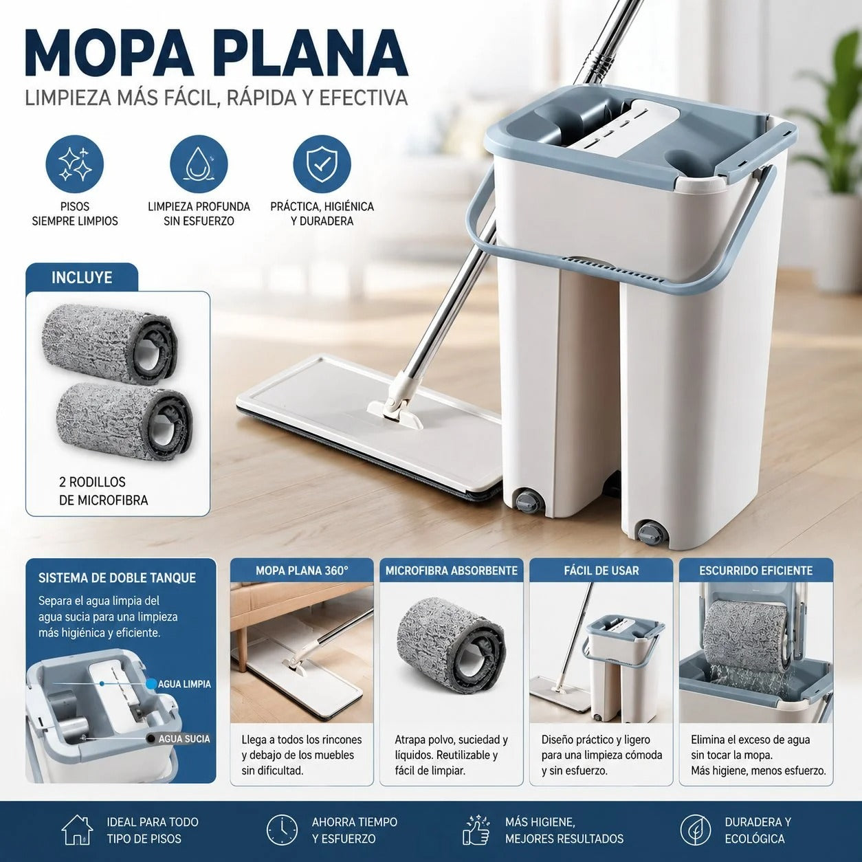 Mopa plana vertical con escurridor